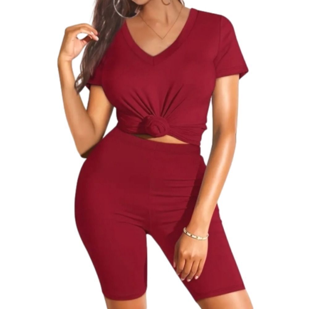 Ladies Solid Simple red Casual Two-piece Set sz XXL COLOR IS RED